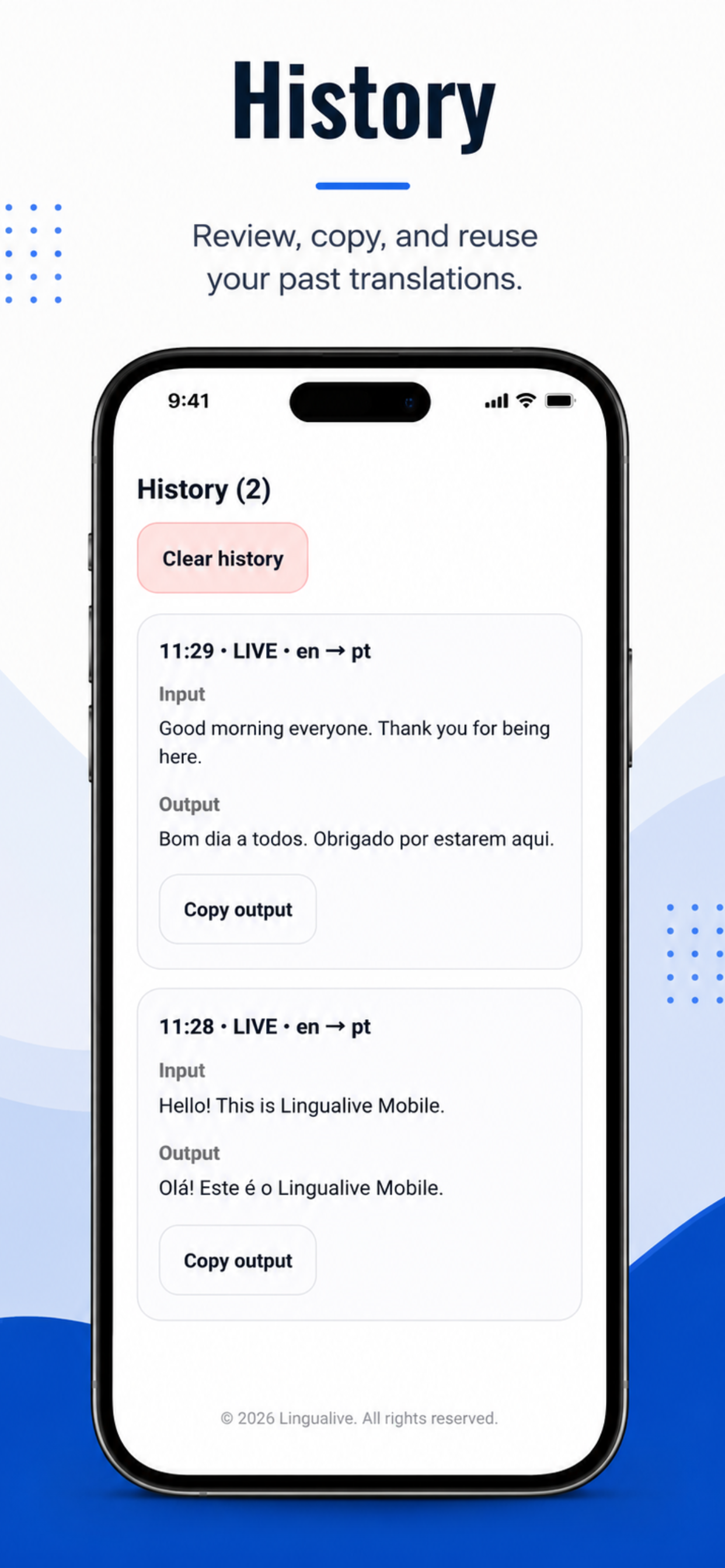 Lingualive Translation History